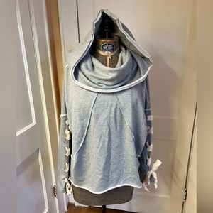 Vici Boutique Grey Oversized Drop Shoulder Hoodie Sweater with Lace Up Accent